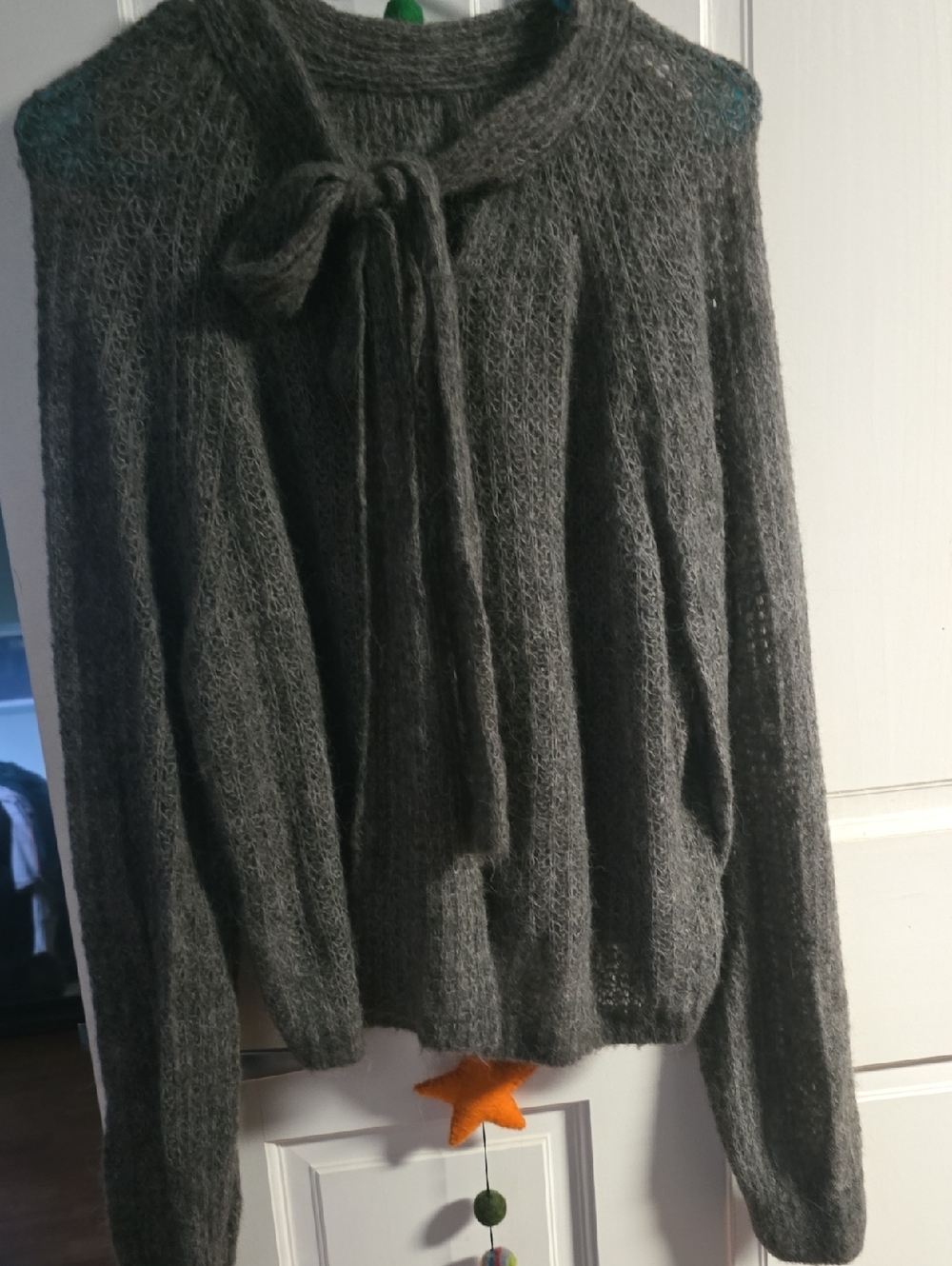Zara Charcoal Tie-Neck Mohair-Blend Sweater